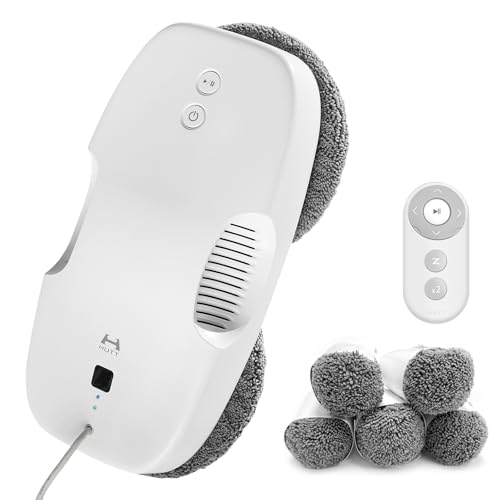 HUTT DDC55 Robot Limpiacristales, Robot Limpieza de Ventanas Electrico, Sistema de Seguridad, Navegación Inteligente, Control Remoto, para Todas Las Superficies Lisas, con 12 Trapo