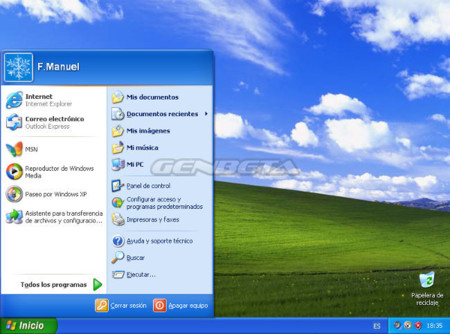 Menú de inicio de Windows XP