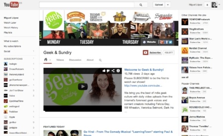 YouTube estrena un nuevo diseño para las páginas de sus canales