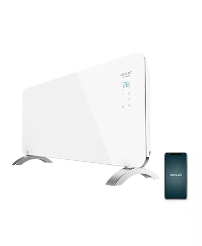 Cecotec Radiador Eléctrico Bajo Consumo Ready Warm 6750 Crystal Connection. Wifi, 2000 W, Termostato Regulable, 2 Modos, Temporizador, Soporte de pie, Protección sobrecalentamiento