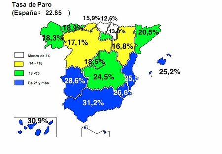 Mapa del paro por autonomías, sencillamente sin palabras