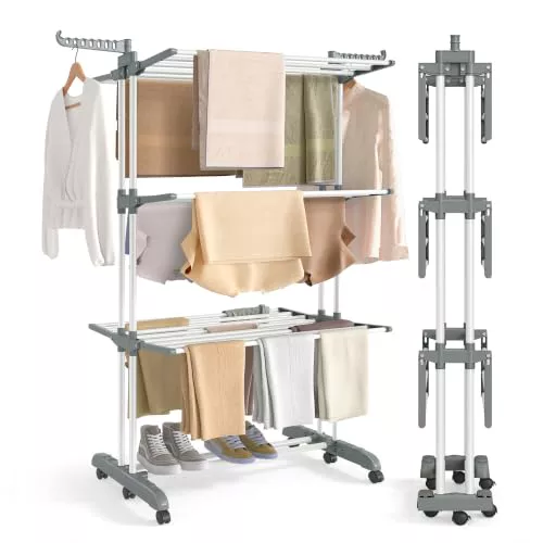 SONGMICS Tendedero Plegable de 4 Niveles, Uso Interior y Exterior