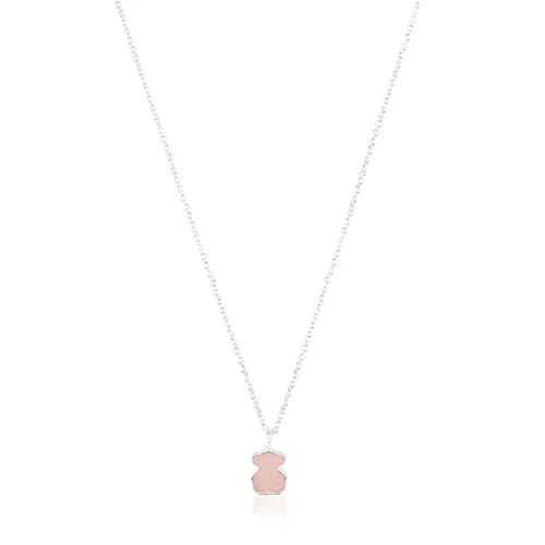 TOUS Collar de Plata de Primera Ley para Mujer con Motivo Oso en Cuarzo de Dumortierita, 45 cm de Largo, Clásico y Elegante, Colección Icon Color