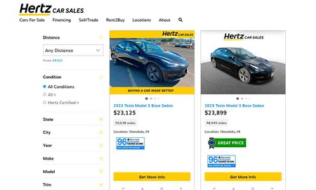 Los Tesla a la venta en la página de Hertz
