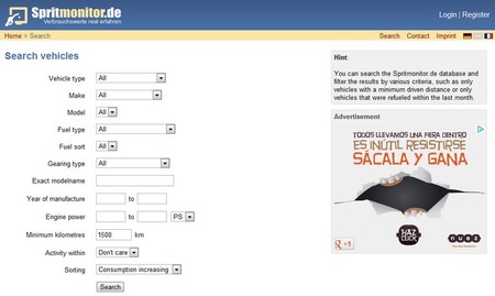 buscar coche en spritmonitor