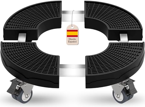 VIBINHO Plataforma con Ruedas Ajustable 38-59 cm, Soporte para Plantas con Ruedas 360°Giratorias Bloqueables, Base con Ruedas para Macetas Capacidad de 250 KG, Carro Transporte para Jardín (A)