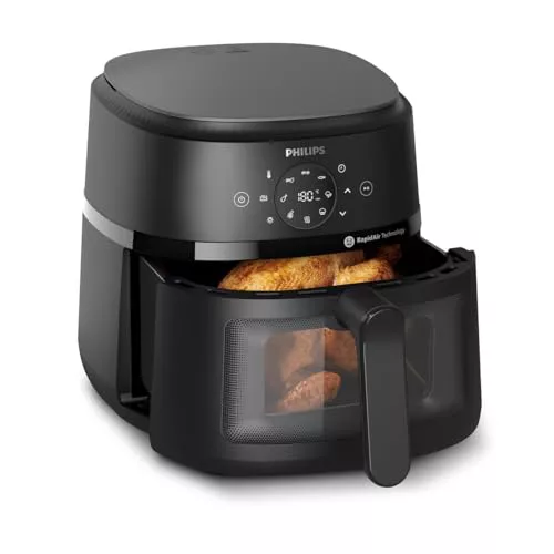 Philips Airfryer serie 2000 6,2L - 1700W de Potencia, Ventana transparente, Tecnología RapidAir, Pantalla táctil digital, 13 opciones de cocción, Cesta individual, Negro (NA230/00)