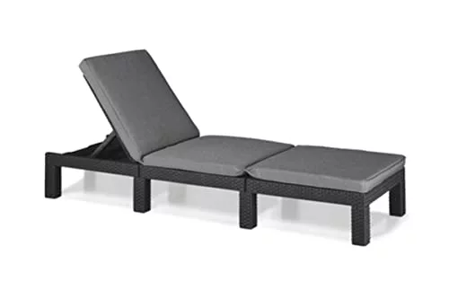 Keter Daytona Deluxe-Tumbona de Jardín, para Exterior terrazas, Patios, Jardines, con Respaldo reclinable en 4 Posiciones, Estructura Reforzada con cojín Incluido, Color Gris
