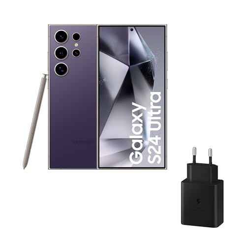SAMSUNG Galaxy S24 Ultra y Cargador 45W, Teléfono Móvil con IA, Smartphone Android, 12 GB RAM, 512 GB Almacenamiento, Cámara 200MP, S Pen, Batería Larga Duración, Violeta Titanium (Versión Española)