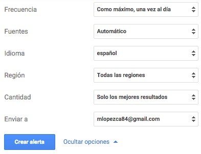 Google Alerts Configuración Alertas Noticias Opciones