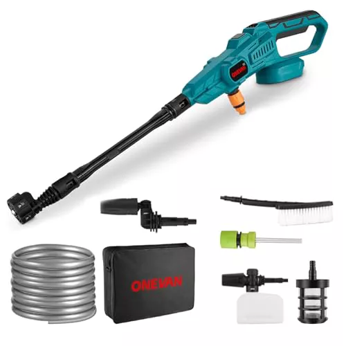 ONEVAN hidrolimpiadora bateria, 120bar portatil Pistola Agua presion bateria para makita, 6 en 1 y 180° Boquilla, hidrolimpiadora de Alta presion inalámbrico para Coche, jardín(sin batería)