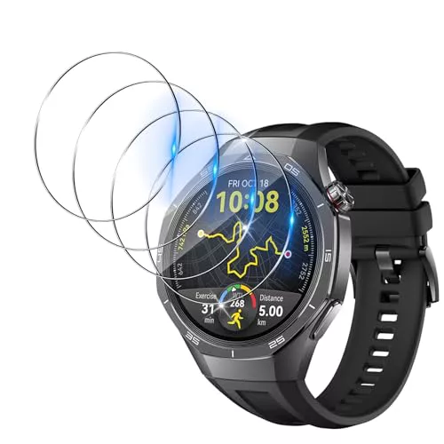 Funrae Protector de Pantalla para Huawei Watch GT5 GT 5 Pro 46MM [4 piezas], Cristal Templado Protective Film [No Burbujas] [Anti-Arañazos] HD 9H Vidrio Templado Saver