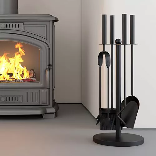 Kingson - Juego de 5 piezas para chimenea negro – Dia18x48cm – Accesorios para quemador de leña – Kit completo de herramientas para el mantenimiento de chimeneas