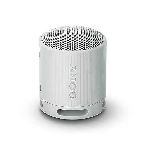 Sony Altavoz Bluetooth SRS-XB100, Ligero, Compacto, Altavoz Resistente al Agua y al Polvo IP67, hasta 16 h de batería, Correa Adaptable, Gris Claro