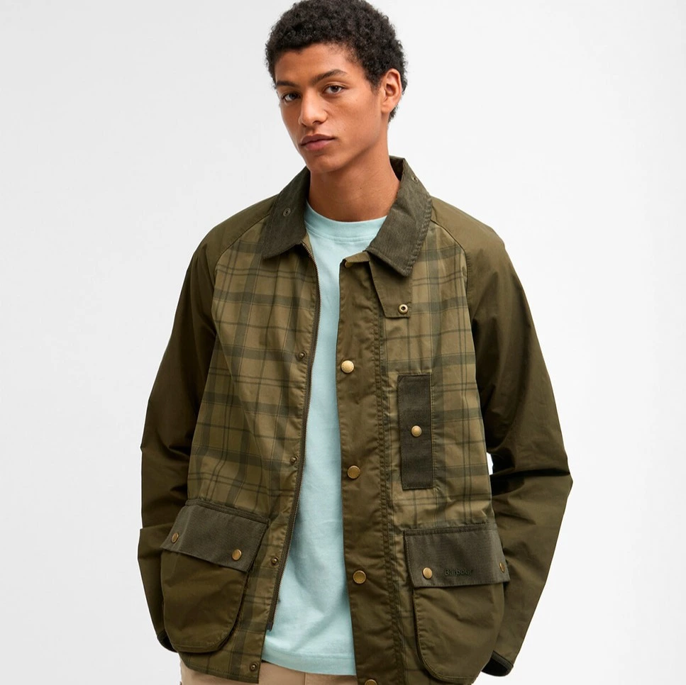 Chaqueta de hombre con tartan tipo patchwork de algodón - Barbour - Verde militar