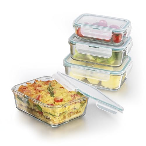 GOURMETmaxx Envases de Vidrio para Conservas Frescas Klick-it Set de 4 | Sin BPA | Aptos para Lavavajillas, Microondas y Congelador | Herméticos y a Prueba de Fugas y Apilables [blu]