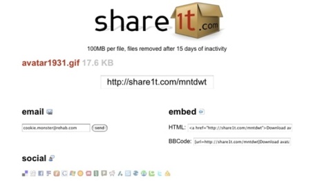 Share1t, comparte archivos por Internet de hasta 100 MB