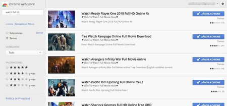 No, la Chrome Web Store no ofrece ver películas online gratis: es una estafa