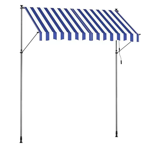 SONGMICS Toldo Manual, Toldo Retráctil para Balcón, Regulable en Altura con Manivela para Balcón, Jardín, Patio, 250 x 120 cm, Azul y Blanco GSA252QZ01