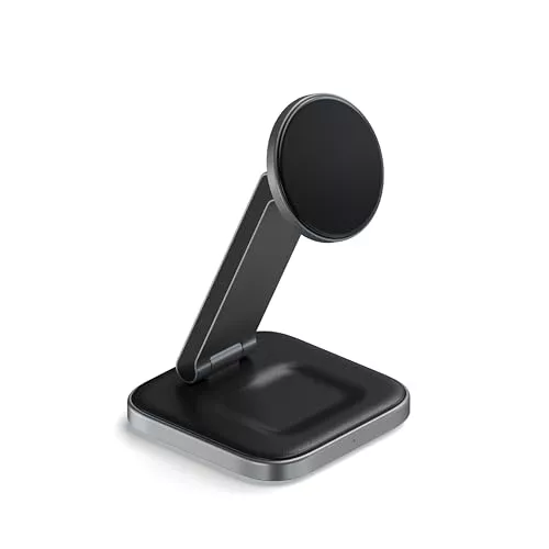 SATECHI OntheGo™ Cargador Inalámbrico 2 en 1 Plegable, Estación de Carga Magnética 15W Certificado Qi2 para Series iPhone 17 16 15 a 12 y AirPods con Estuche de Carga Inalámbrica