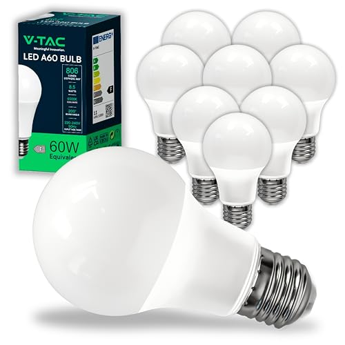 V-TAC 10x Bombillas LED E27, Edison - A60, 8,5W 