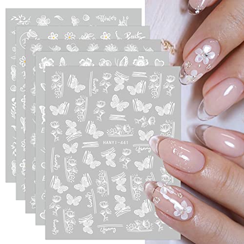 JMEOWIO Primavera Flor Mariposa Pegatinas Para Uñas 12 Hojas Autoadesiva Nail Art Stickers Decoración