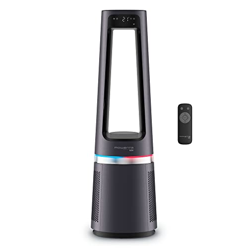 Rowenta Eclipse 3 en 1, Ventilador, purificador y calefactor de 2100 W, filtra hasta el 99,95 % partículas, silencioso, oscilación, luz decorativa, encendido programable, plata, QU5062