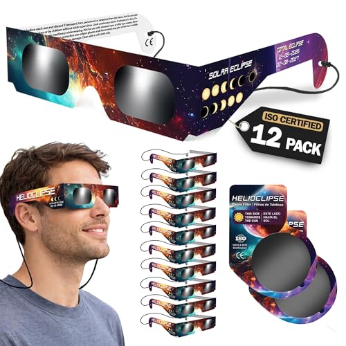 Helioclipse Pack de 12 Gafas de Eclipse Solar Homologadas 