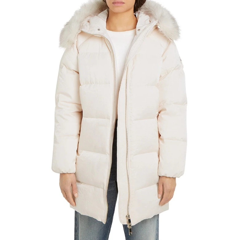 Tommy Hilfiger Abrigo plumífero de mujer con cierre de cremallera y capucha