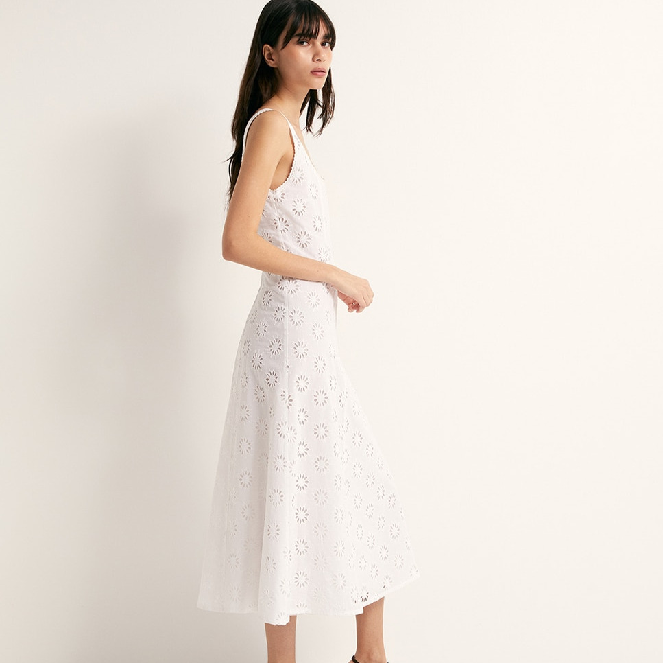Vestido tirantes schiffly Blanco Sfera