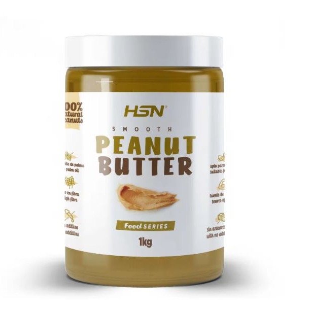 Crema de Cacahuete Suave de HSN | 1 KG de Mantequilla de Maní Cremosa - Peanut Butter Smooth - 100% Natural Apto Vegano - Sin GMO, Sin Aceite de Palma, Sin Aditivos, Sin Azúcares ni Sal Añadidos

