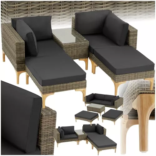 TecTake® Conjunto Jardín en Ratán y Aluminio con Cojines