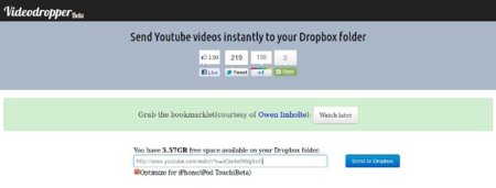 Videodropper, descargando vídeos directamente de YouTube hacia Dropbox