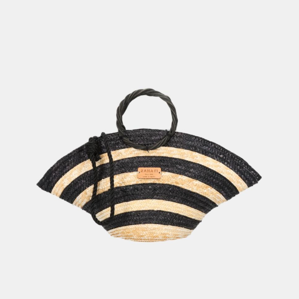Zahati
Bolso de mano Mini Hatbag de paja y mimbre con rayas bicolor en blanco y negro