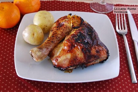 Pollo asado a la mandarina y miel. Receta saludable