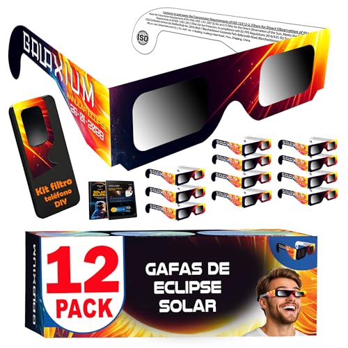 Galaxium 12x Gafas Eclipse Solar Homologadas ISO 12312-2 - Aprobadas AAS 2026 - Certificadas CE - Seguras para Observación Directa - Gafas para Ver Eclipse Solar