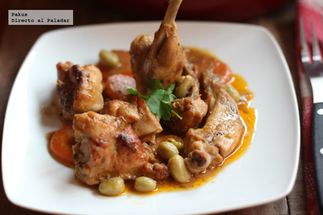 Receta de estofado de conejo con zanahorias y habas, fiesta en la mesa