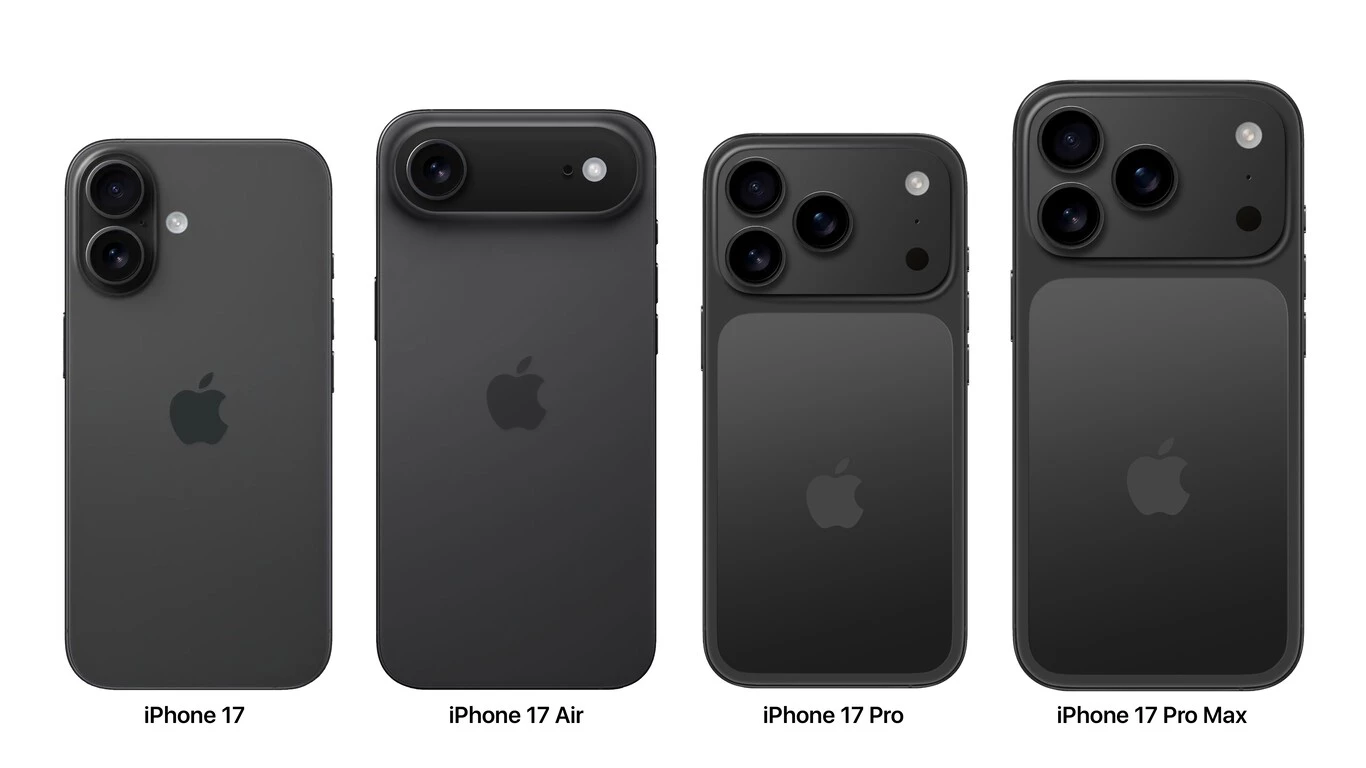 Maqueta que muestra la posible familia completa del iPhone 17, incluyendo el iPhone 17 Pro.