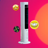 No es solo un ventilador de torre tradicional: tiene un sistema de enfriamiento para refrescarte durante la canícula