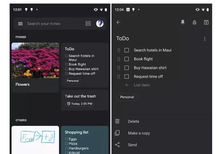 Google Keep ダークモード