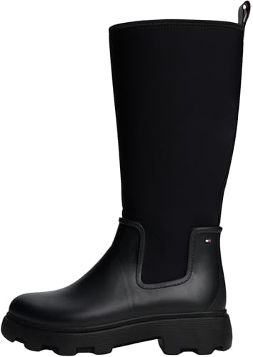 Tommy Hilfiger Botines Mujer Flag Long Warm Lining Botas de lluvia, Negro (Black), 40