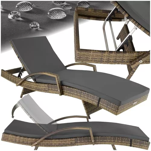 TecTake® Tumbona Jardín Exterior de Ratán y Aluminio, Tumbona de Piscina con Respaldo Regulable en 5 Posiciones, Tumbona de Playa Impermeble y Resistente a Intemperie, Fácil Limpieza - Natural