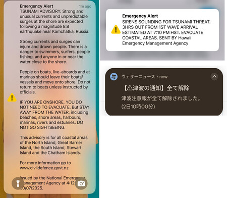 Diferentes alertas de emergencia en zonas con riesgo de tsunami