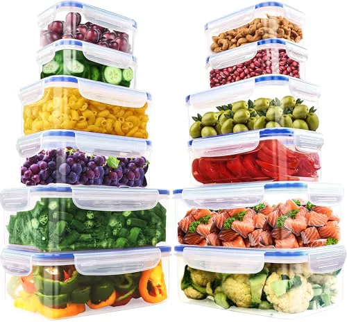 KICHLY 24 unidades de recipientes herméticos de plástico para guardar alimentos (12recipientes, 12 tapas)