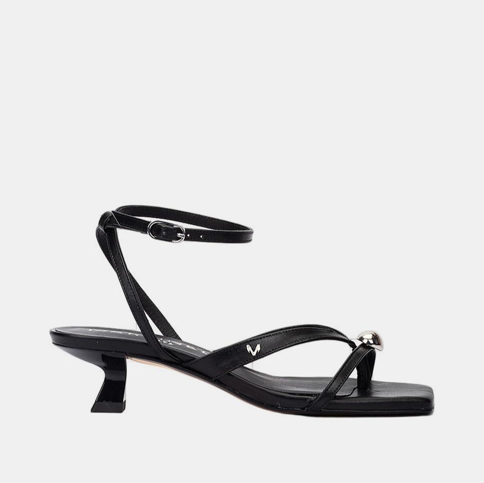 Sandalias de tacón de mujer de piel Negro Martinelli