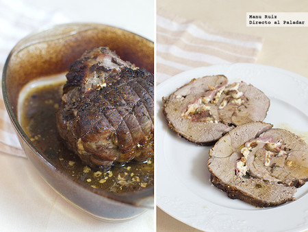 Pierna de cordero rellena de queso, jamón y dátiles. Receta