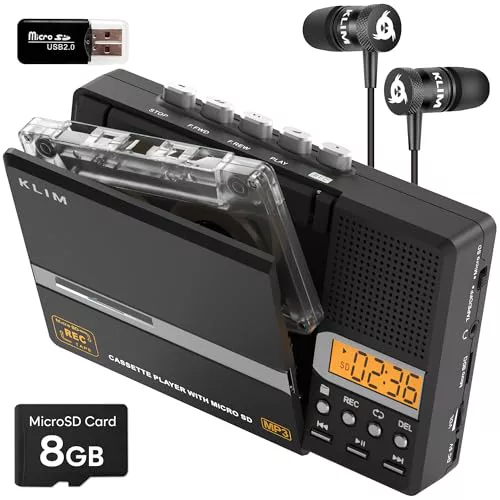 K10 Reproductor y Grabadora de Cassette, Convertidor a MP3, Tarjeta SD 8GB