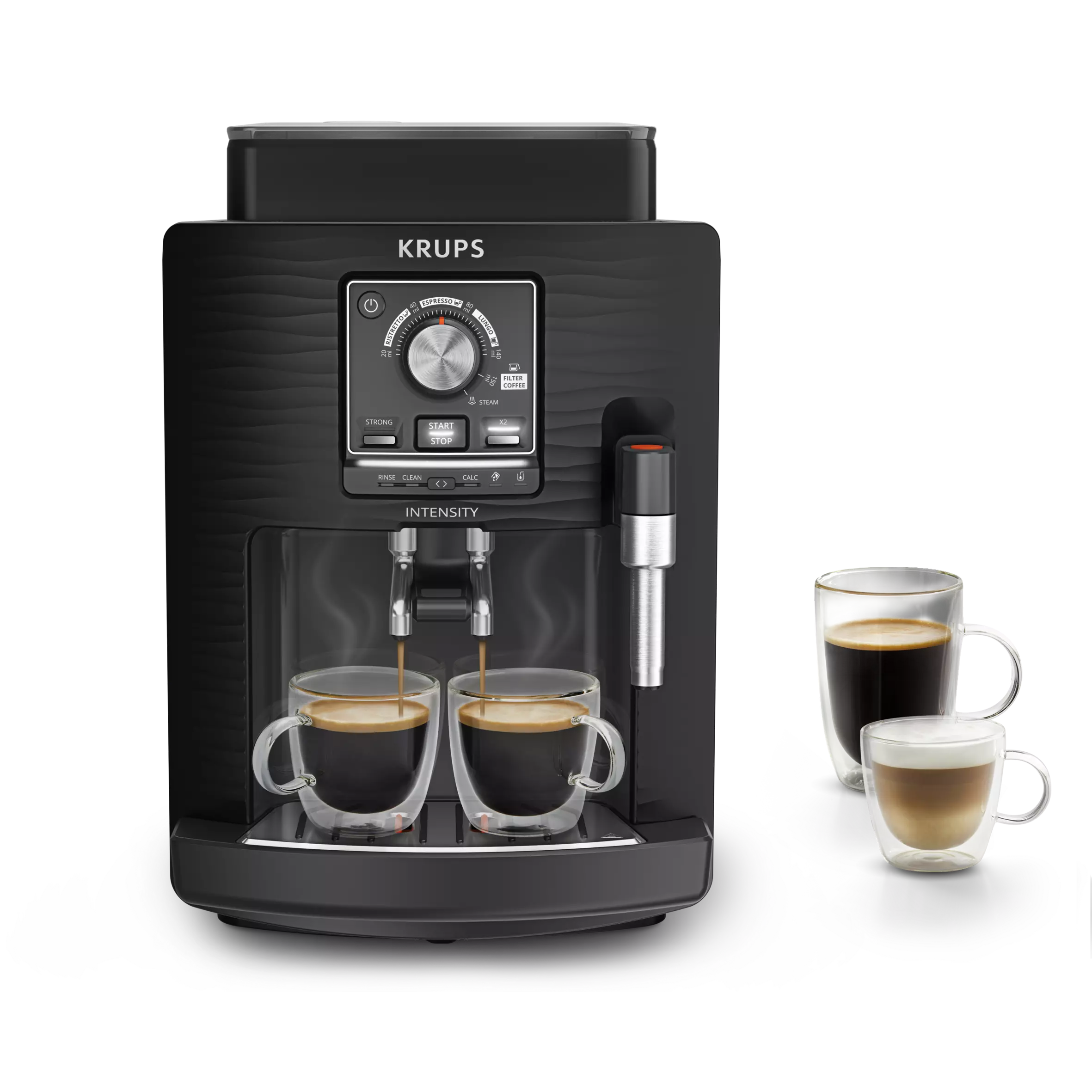 Cafetera superautomática - Krups Intensity EA50K9, 4 bebidas, Espumador de leche manual, Granos de cafe, 15 bares, 1.7l, 2 Tazas, Compacta, Negro