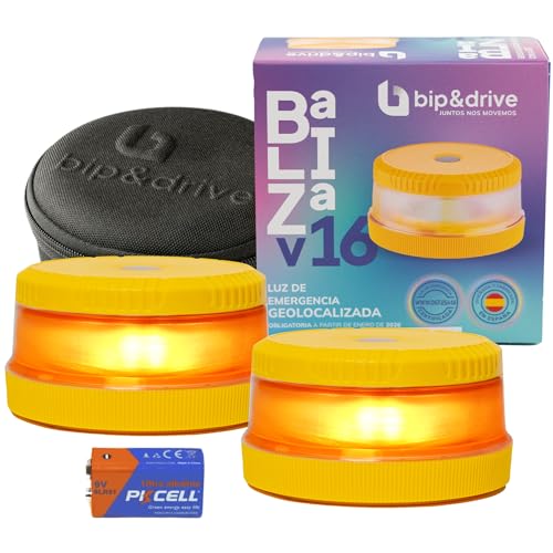 Baliza V16 Homologada DGT con Geolocalización Bip&Drive (2 Balizas + 2 Fundas)