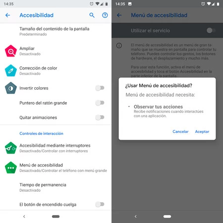 Android P のアクセシビリティ メニュー